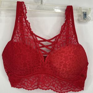 PINK Victoria’s Secret Bra Small Bralette Push Up Red Lace Adjustable Strap